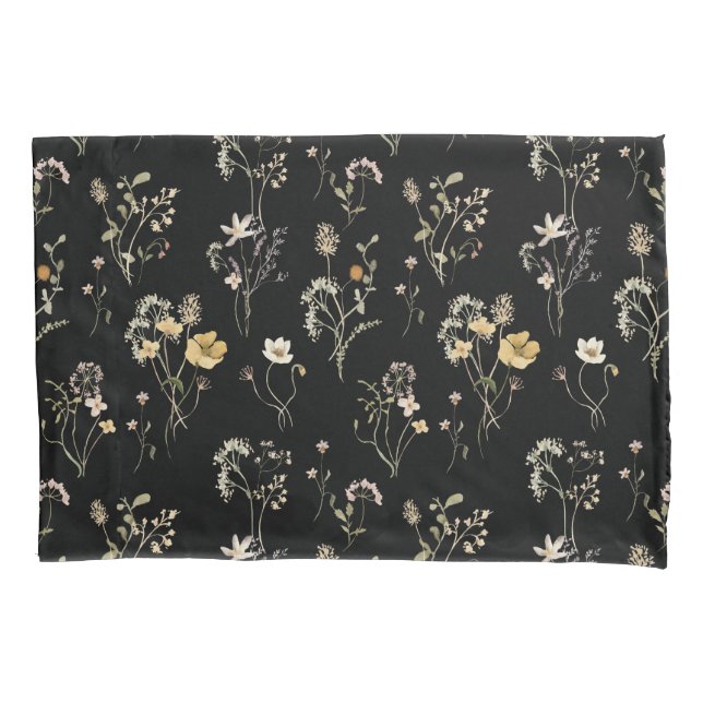 Housse D'oreillers Aquarelle Fleur sauvage Botanique noire Delicate (devant)