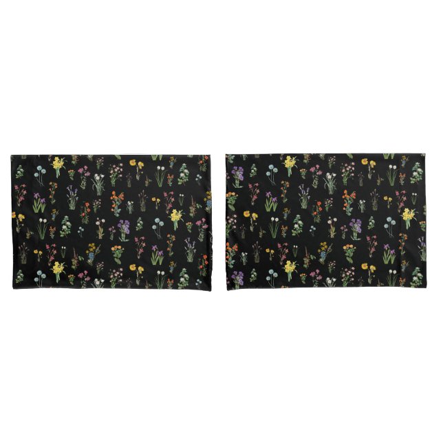 Housse D'oreillers Aquarelle fleur sauvage Floral botanique noir (devant-Set)
