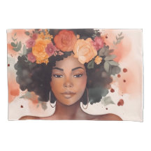 Aquarelle Florale femme noire Coque Coussin