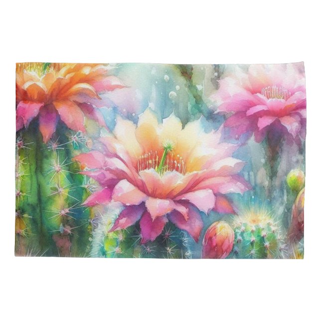 Housse D'oreillers Aquarelle Flower Cactus Succulents (Dos)