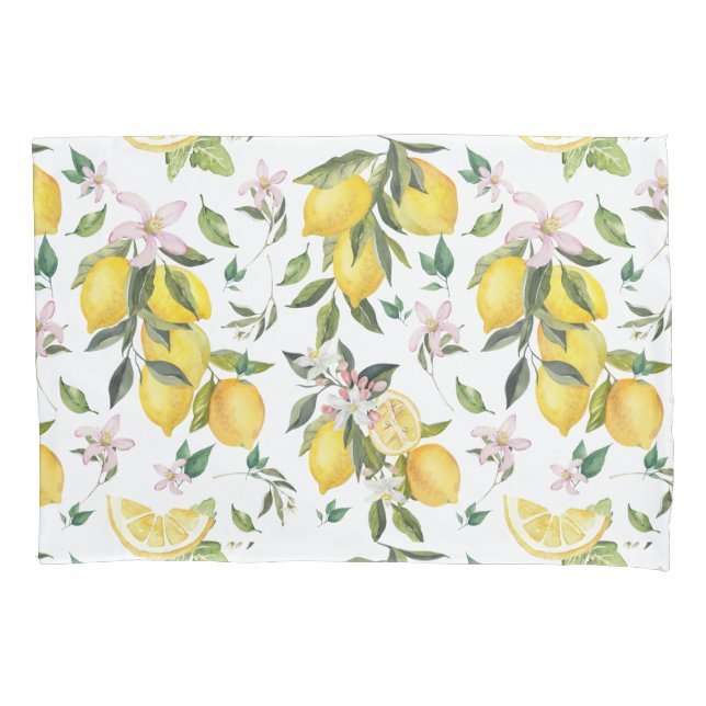 Housse D'oreillers Aquarelle Fruit citron motif floral (devant-gauche)