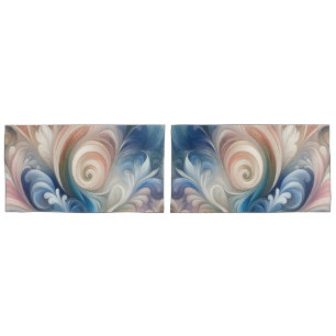 Housse D'oreillers Aquarelle Imaginaire Floral Pastel Bleu & Crème