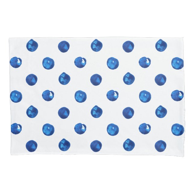 Housse D'oreillers Aquarelle indigo bleu pois motif (devant-gauche)