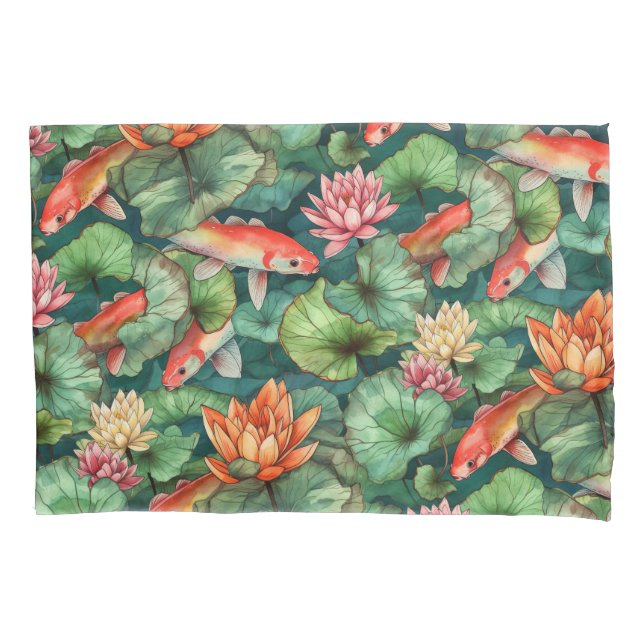 Housse D'oreillers Aquarelle Koi et Lys d'eau Pillowcase (devant)