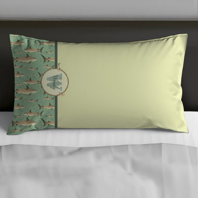Housse D'oreillers Aquarelle Monogram Shark Green Coque Set Coussin (Créateur téléchargé)
