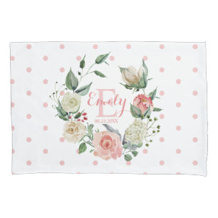 Housse D'oreillers Aquarelle Monogramme rose Baby Girl Floral
