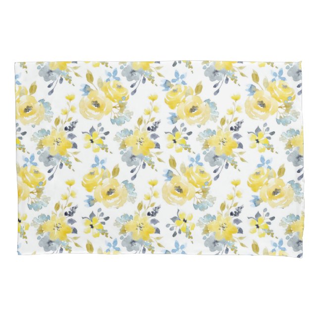Housse D'oreillers Aquarelle Motif Floral Jaune (devant)