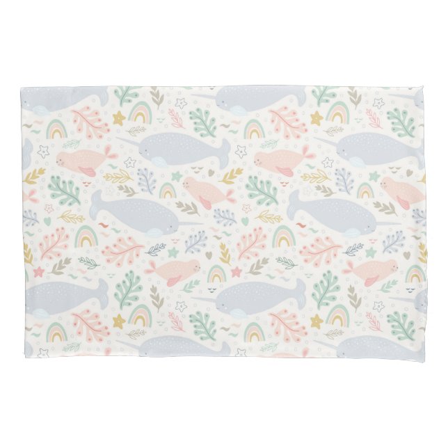 Housse D'oreillers Aquarelle Narwhal et Motif de phoque (devant-gauche)