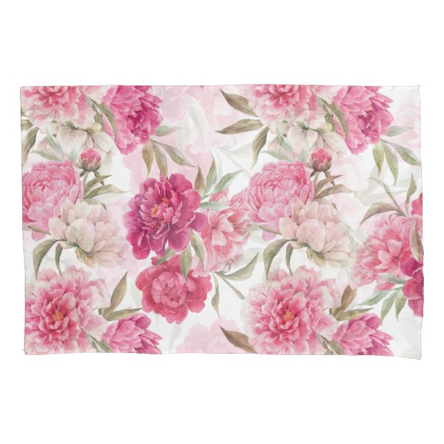 Housse D'oreillers Aquarelle Peoné rose : Élégance florale (devant)