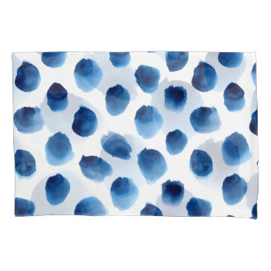 Housse D'oreillers Aquarelle Points Bleus : Peint à la main sans cout