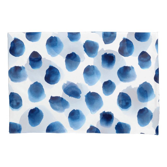 Housse D'oreillers Aquarelle Points Bleus : Peint à la main sans cout (devant)