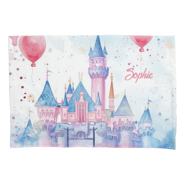 Housse D'oreillers Aquarelle rose Princess Castle (devant)