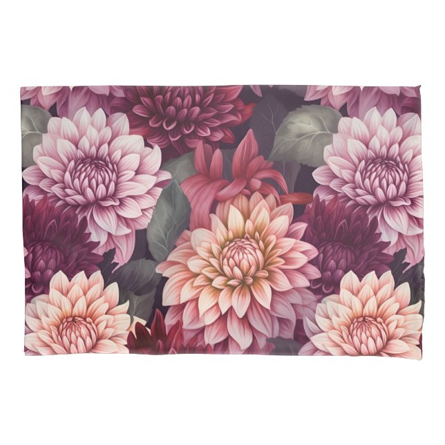 Housse D'oreillers Aquarelle Rouge rose Dahlia Motif Design (devant)
