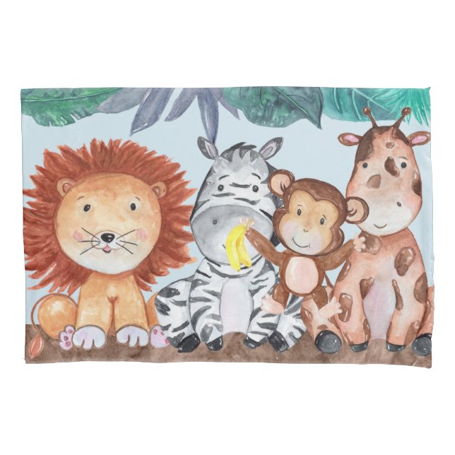 Housse D'oreillers Aquarelle Safari Jungle Animaux Pillowcase (devant)