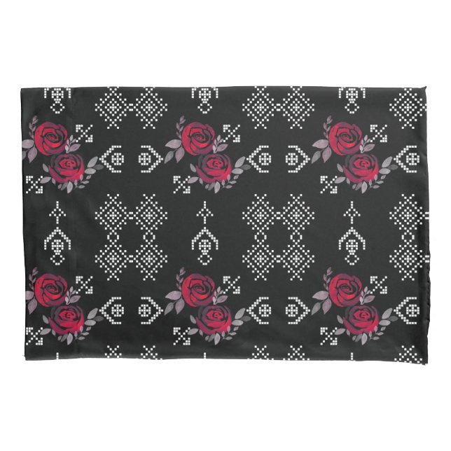 Housse D'oreillers Aquarelle transparente rouge roses fleurs blanc ou (devant)