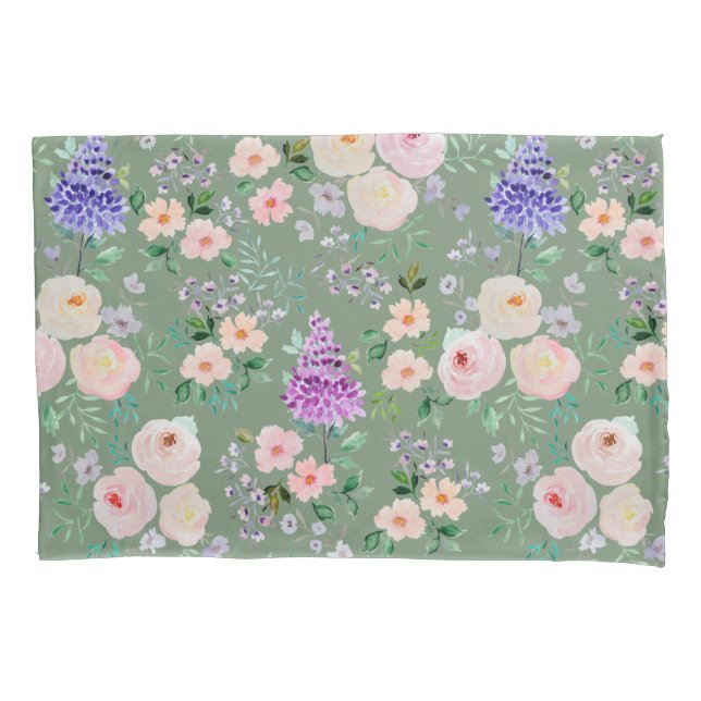 Housse D'oreillers Aquarelle verte Loden Frost Floral (devant)