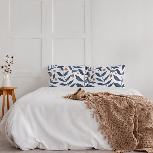 Housse D'oreillers Aquarelles et baies - indigo et beige