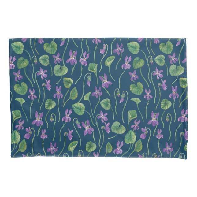 Housse D'oreillers Aquarelles violettes sur fond bleu (devant-gauche)
