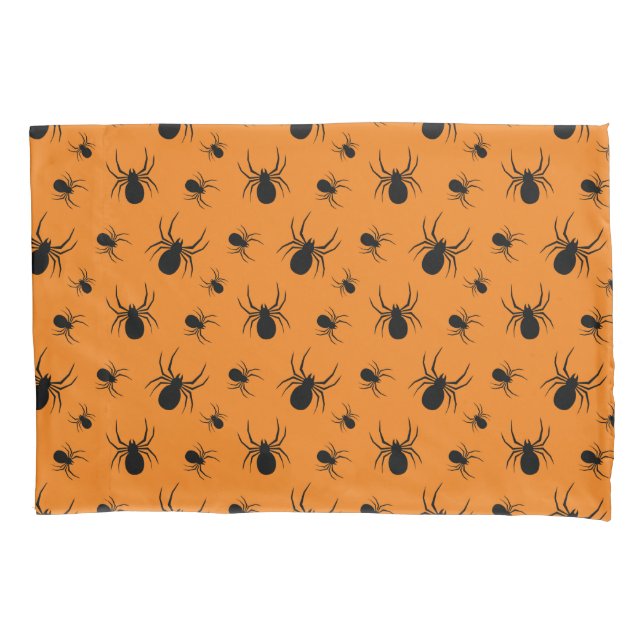 Housse D'oreillers Araignées motif Halloween Noir et Orange (devant)