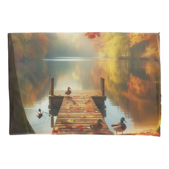 Housse D'oreillers Arbres d'automne & lac aux canards (devant)