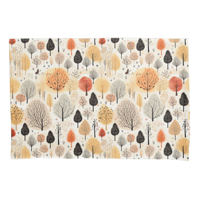 Housse D'oreillers Arbres d'automne Whimsical tirant motif orange (devant)