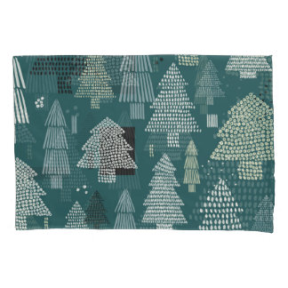 Housse D'oreillers Arbres d'hiver, motif vintage de Noël.