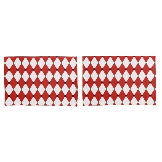Housse D'oreillers Arlequin blanc et rouge point noir (devant-Set)