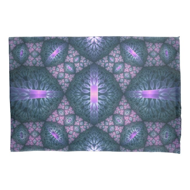 Housse D'oreillers Art abstrait de motif fractal 3D bleu violet rose (devant)