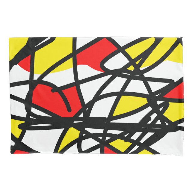 Housse D'oreillers Art Abstrait Jaune Rouge Noir Blanc (devant)