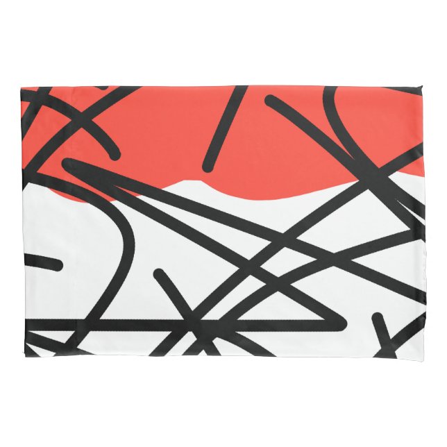 Housse D'oreillers Art Abstrait Rouge noir blanc minimalisme (devant)