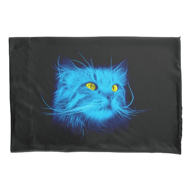 Housse D'oreillers Art de chat néon bleu Cool - Conception d'animal l (devant)