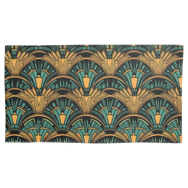 Housse D'oreillers Art déco turquoise et or (devant-gauche)