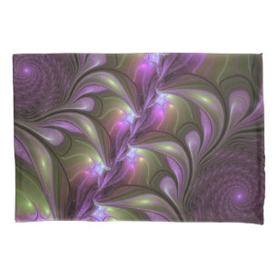 Housse D'oreillers Art fractal abstrait violet pourpre kaki coloré
