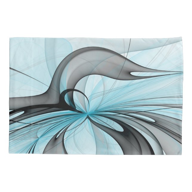 Housse D'oreillers Art fractal moderne gris anthracite abstrait bleu (Dos)