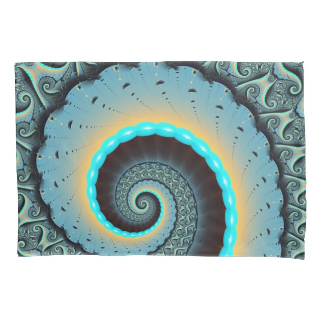 Housse D'oreillers Art fractal spirale abstrait bleu turquoise orange (devant)