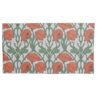 Housse D'oreillers Art Nouveau Red Poppy Floral Print