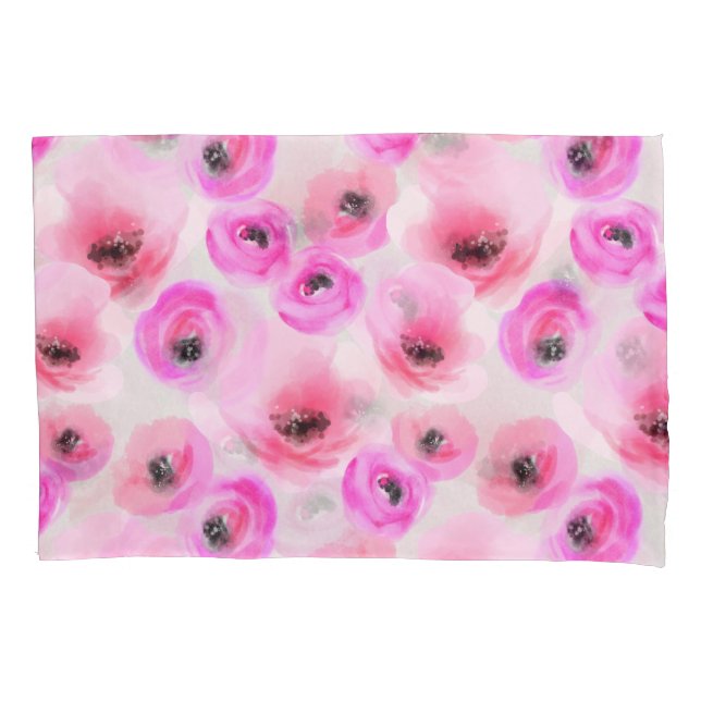 Housse D'oreillers Art numérique d'aquarelle rose Fleurs (devant)
