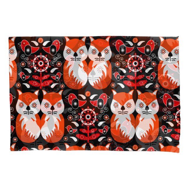 Housse D'oreillers Art populaire de renard scandinave (devant)
