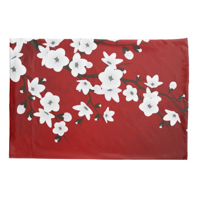 Housse D'oreillers Asie Floral blanc cerisier rouge (Dos)