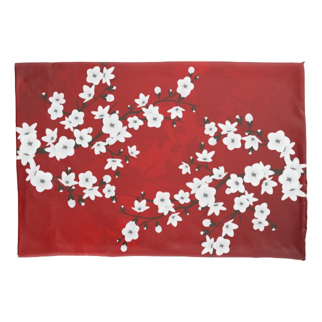Housse D'oreillers Asie Floral blanc cerisier rouge (devant)