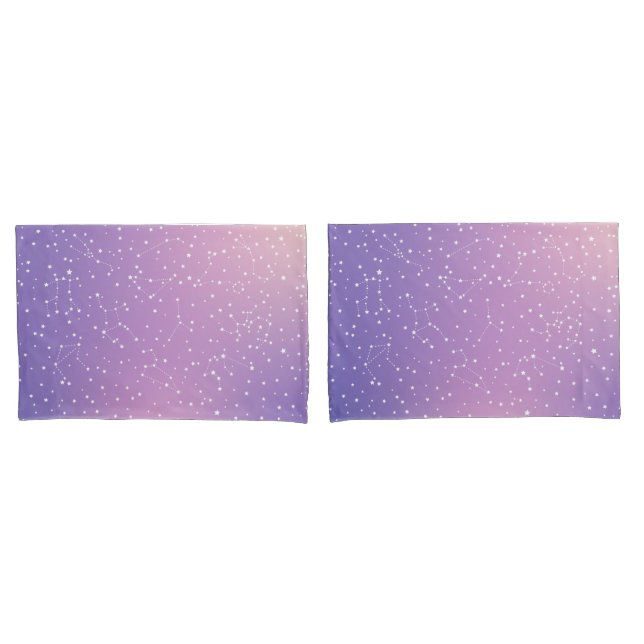 Housse D'oreillers Astrologie Violet rose Aura Étoiles Constellation (devant-Set)