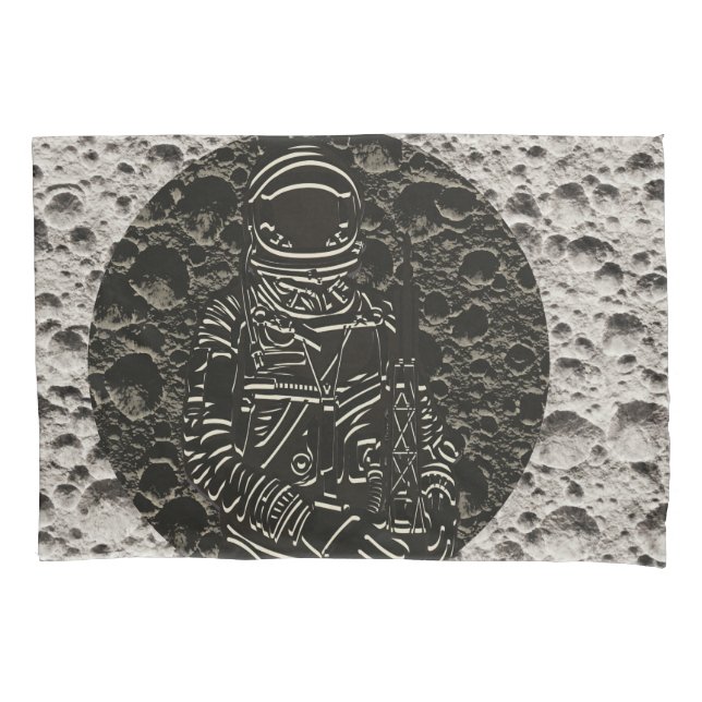 Housse D'oreillers Astronaute sur la Lune Espace Noir et Gris (devant)
