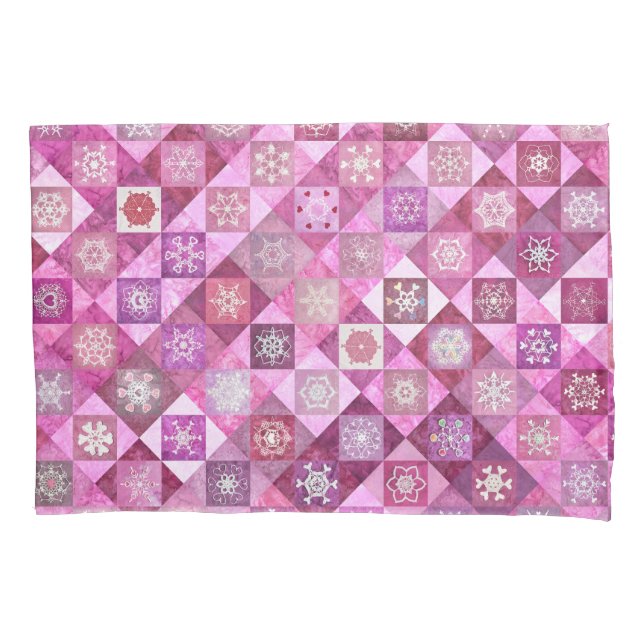 Housse D'oreillers Attrape-neige Patchwork de coeurs en flocons (devant)
