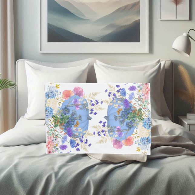 Housse D'oreillers Automne Automne Citrouille Pastel Bleu Botanique F (Autumn Fall Pumpkin Pastel Blue Botanical Floral Pillow Case)