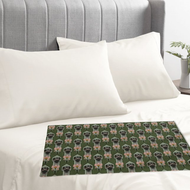 Housse D'oreillers Autruche Rose Fleurs Vert Olive Art Déco (Créateur téléchargé)