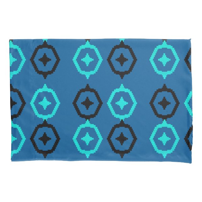 Housse D'oreillers Aztec Ikat noir bleu et turquoise (devant)