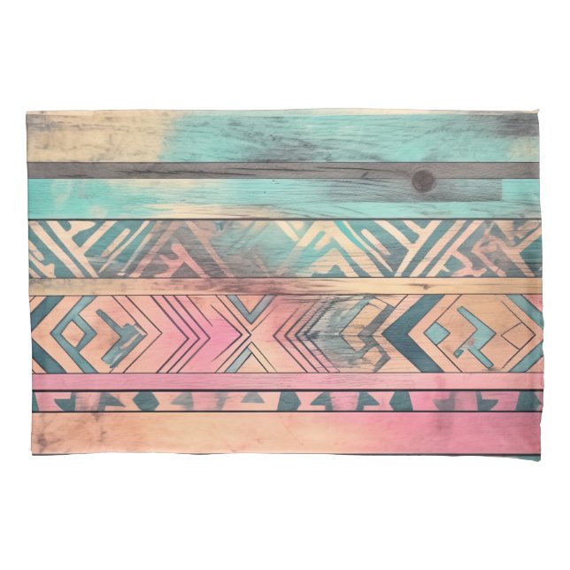Housse D'oreillers Aztec Sud-Ouest Bleu Et Tribal Rose (devant-gauche)