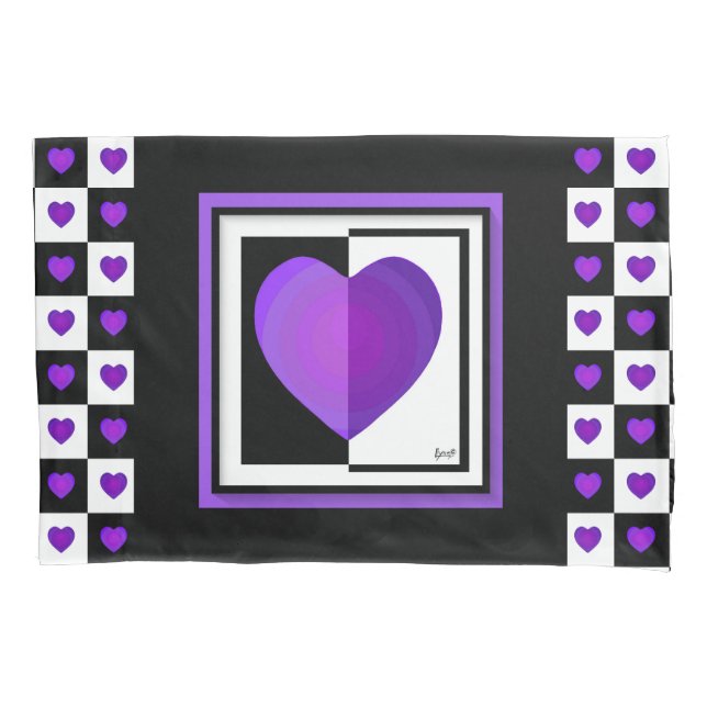 Housse D'oreillers B&W Purple Hearts Beating (devant)