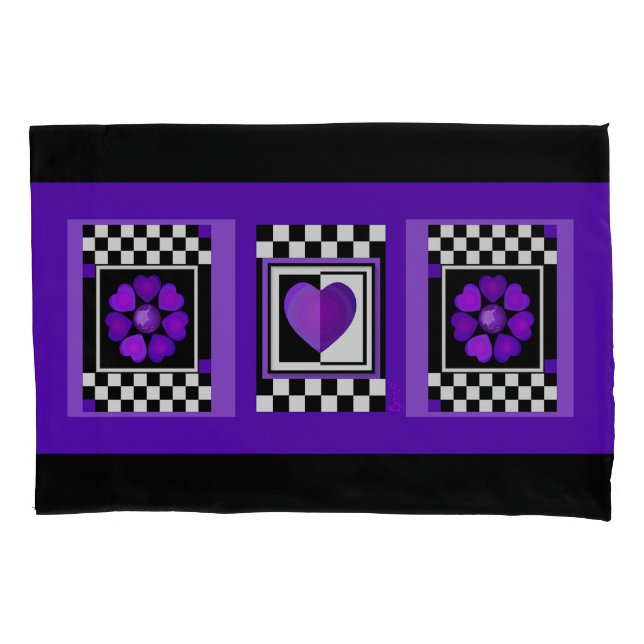 Housse D'oreillers B&W Purple Hearts Beating (devant)
