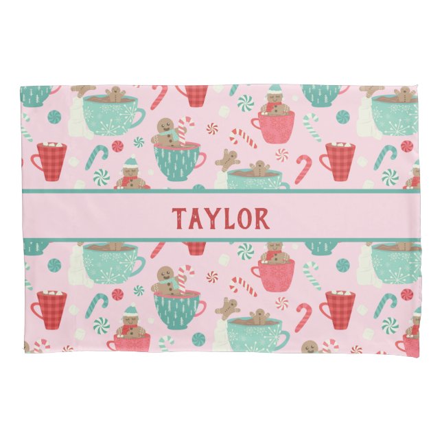 Housse D'oreillers Bain chaud Pain d'épices Cute rose Motif de cacao  (devant)